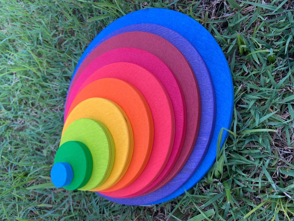 Wooden Rainbow Concentric Circle Plate Buidling Set - HAPPY GUMNUT