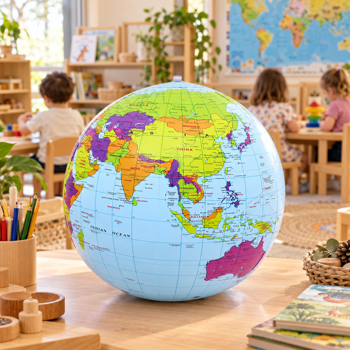 Inflatable Blow up Earth PVC Ball 30cm Globe Childcare Classroom Materials