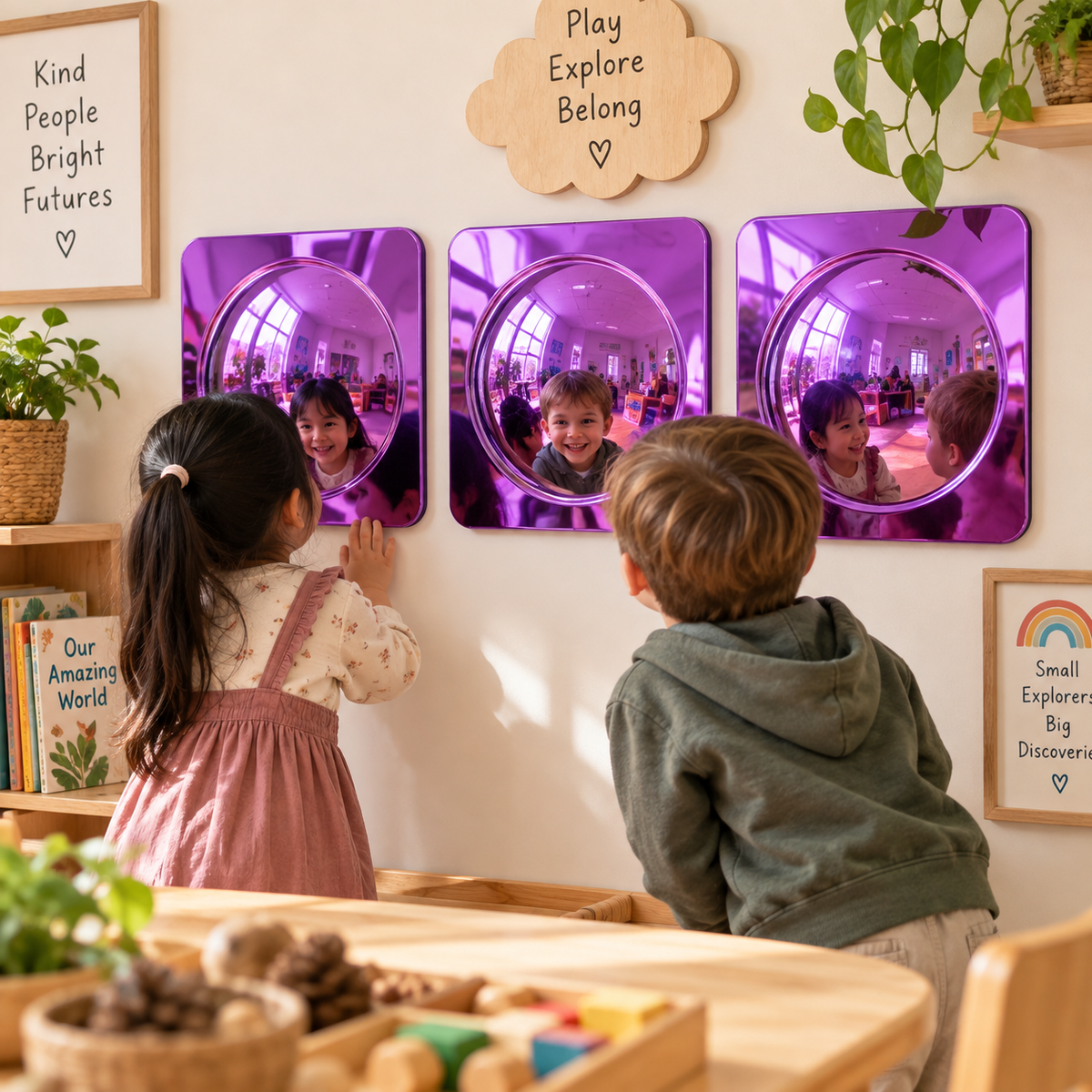 Bubble Mirror Set Sensory Wall Mirrors for Kids 25.4cm  | Clear, Red, Yellow, Green, Blue, Pink, Purple Childcare Classroom - HAPPY GUMNUT