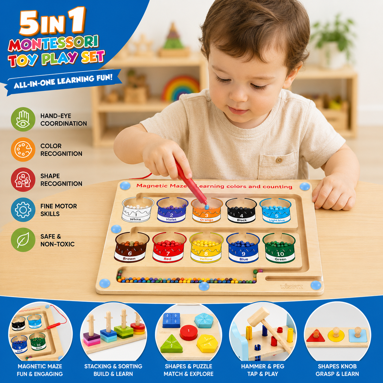 Montessori Wooden Toy Educational Box 5 in 1 Bundle Value Kit - HAPPY GUMNUT