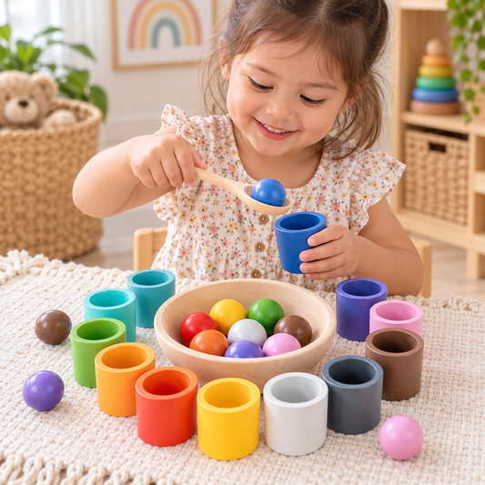 Montessori Scooping Colour Sorter Cups and Balls and bowl - HAPPY GUMNUT