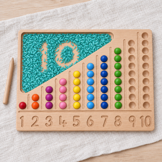 Montessori Inspired Wooden Number Tracing Board Kids Children Learn Math Counting Beads Educational Toy - HAPPY GUMNUT