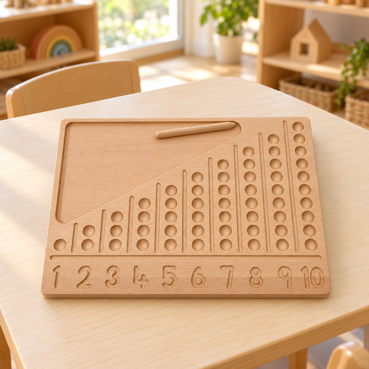 Montessori Inspired Wooden Number Tracing Board Kids Children Learn Math Counting Beads Educational Toy