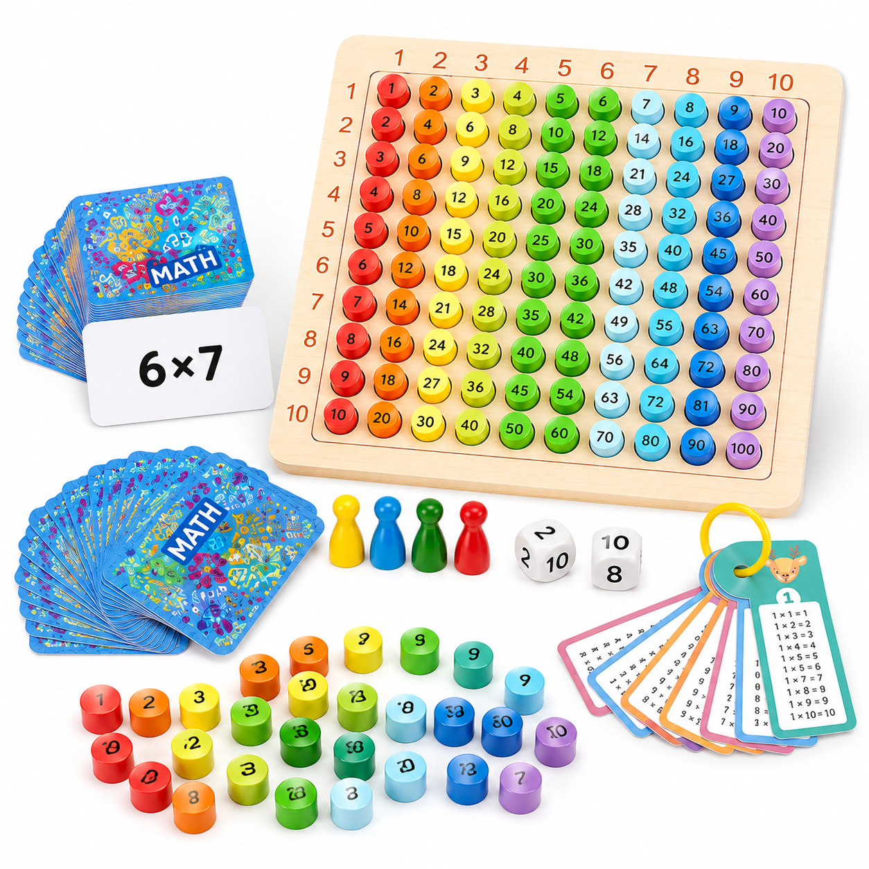 Wooden Multiplication Learning Board with Flash Cards - HAPPY GUMNUT