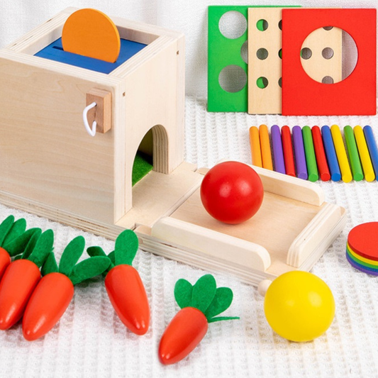 Montessori 4 in 1 Interchangeable Object Permanence Box Activity Box Kids Geometric Sensory Fine Motor Skill Activity Toy !