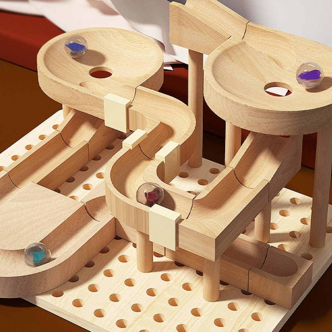 Solid Wooden Marble Run Blocks Ball Track Toy STEM Set - HAPPY GUMNUT