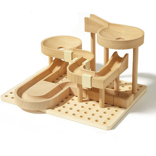 Solid Wooden Marble Run Blocks Ball Track Toy STEM Set - HAPPY GUMNUT