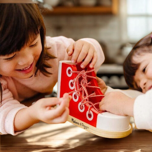 Wooden Long Shoe Lace Toy Practice Lacing
