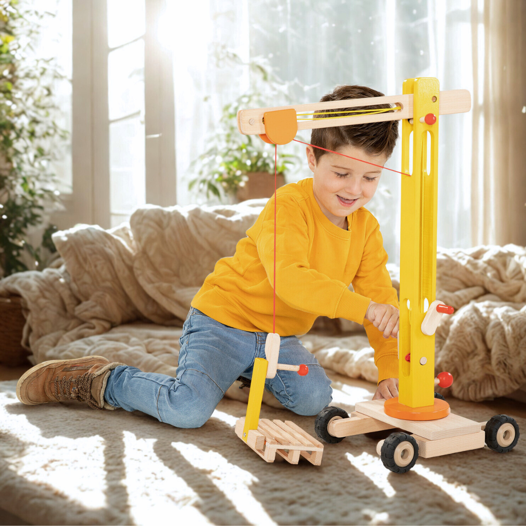 Wooden Toy Crane Goki City Construction Scape  Toy Car - HAPPY GUMNUT