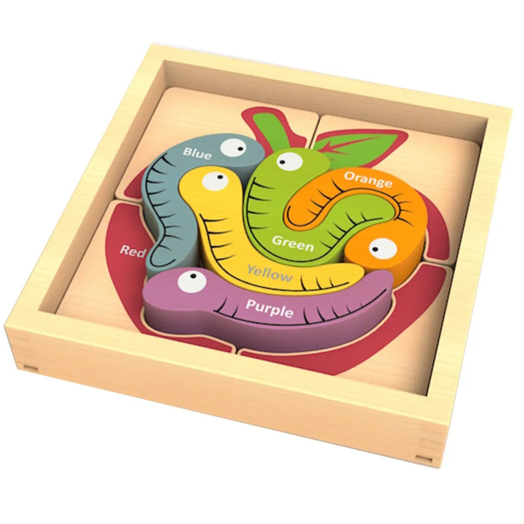 Wooden Colourful Learning Basic Number Counting Worm Apple Puzzle