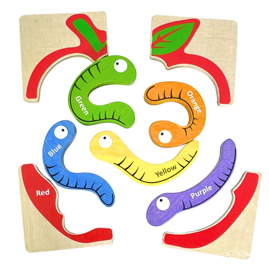 Wooden Colourful Learning Basic Number Counting Worm Apple Puzzle