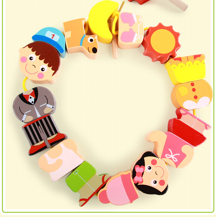 Dress Up Dolls Theme Wooden Beads Threading Toy