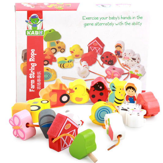 Farm and Animals Theme Wooden Beads Threading Toy