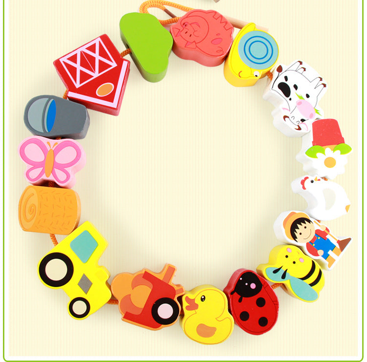 Farm and Animals Theme Wooden Beads Threading Toy