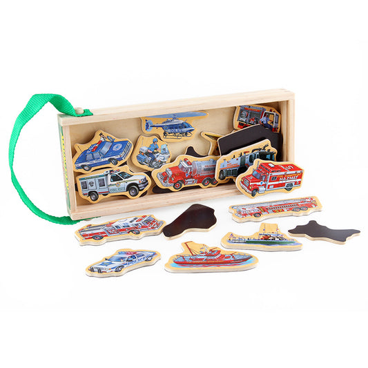 Wooden Car Truck vehicle Traffic Magnets in a box of 20