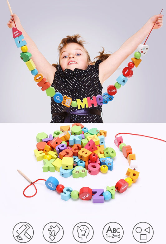 Deluxe Vehicle and Traffic Theme Wooden Beads Threading Toy