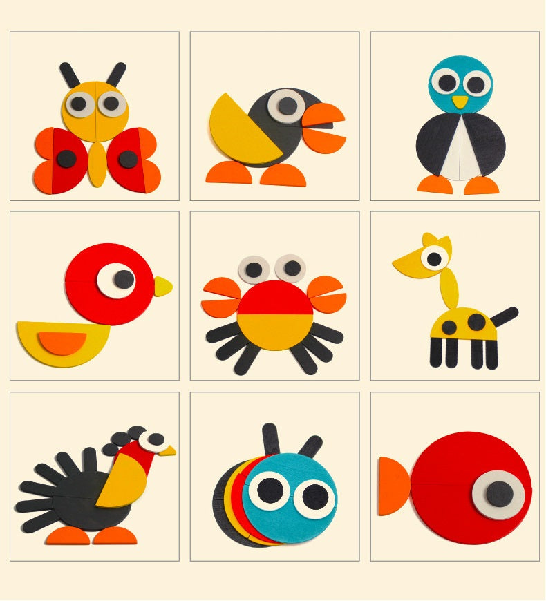 Wooden Pattern Blocks Geometric Shapes Creative Animal Puzzle. – HAPPY ...