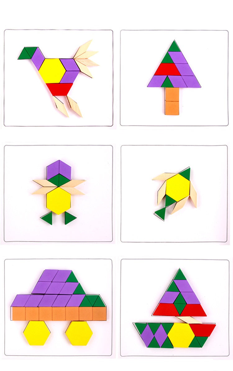 Thick Wooden Pattern Blocks Geometric Shapes with Flash Cards
