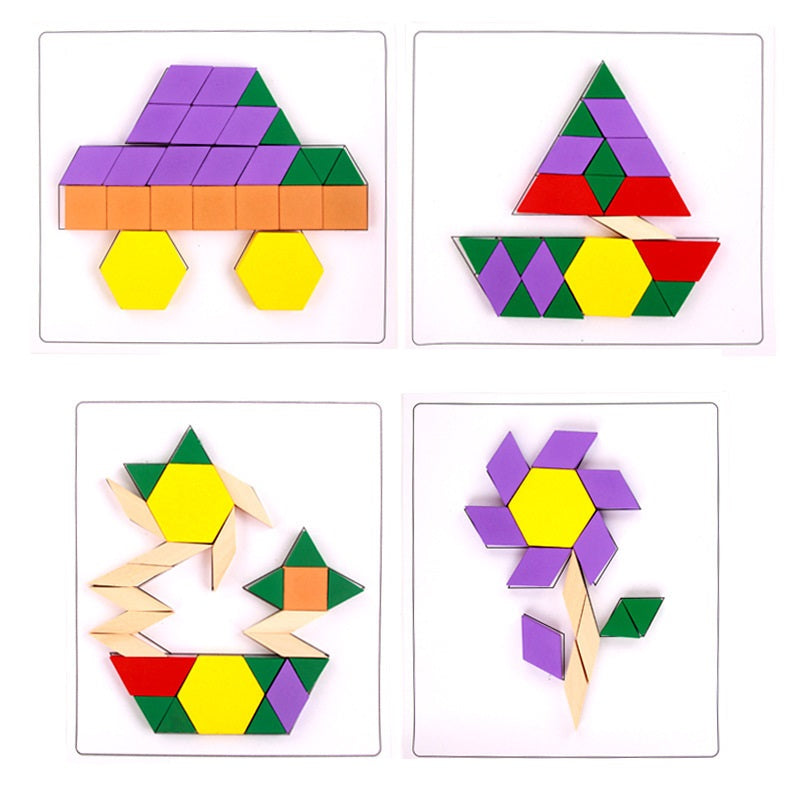 Thick Wooden Pattern Blocks Geometric Shapes with Flash Cards