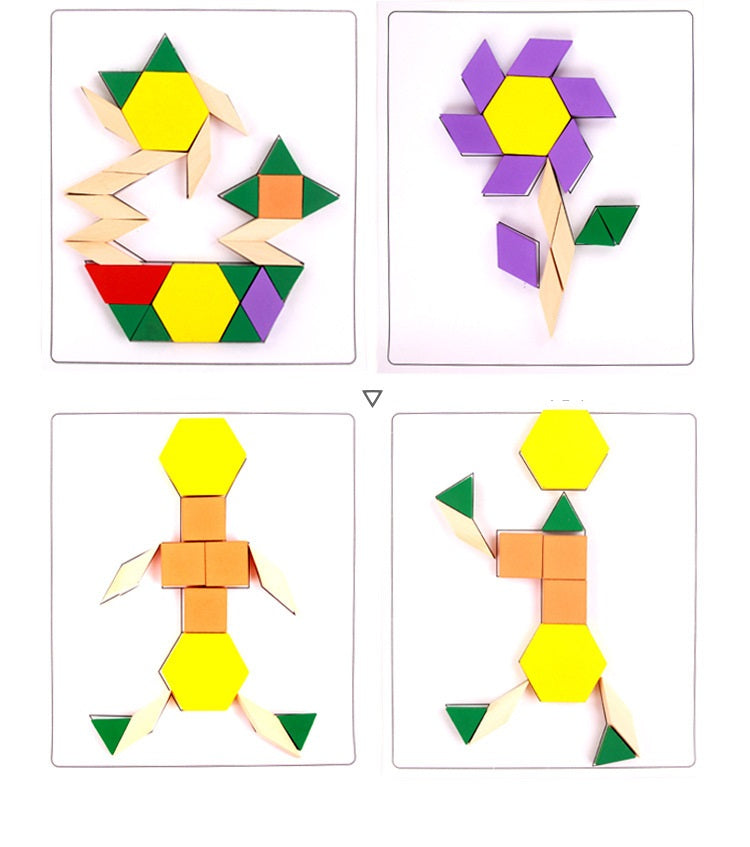 Thick Wooden Pattern Blocks Geometric Shapes with Flash Cards