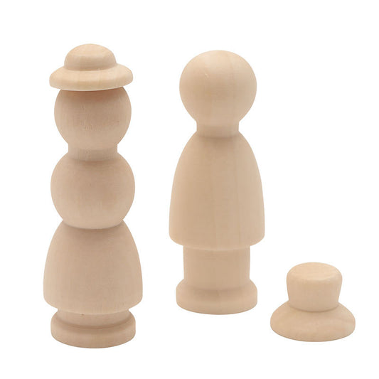 Husband and Wife Peg Doll Loose Set of 2 Natural Wood DIY Loose Parts Kids Craft Wooden toys