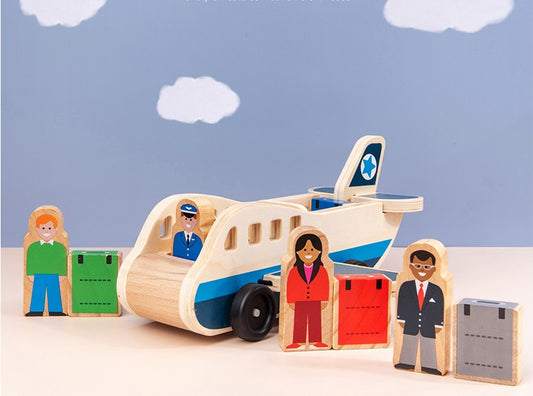 Wooden Airplane with People  Kids Plane Toy