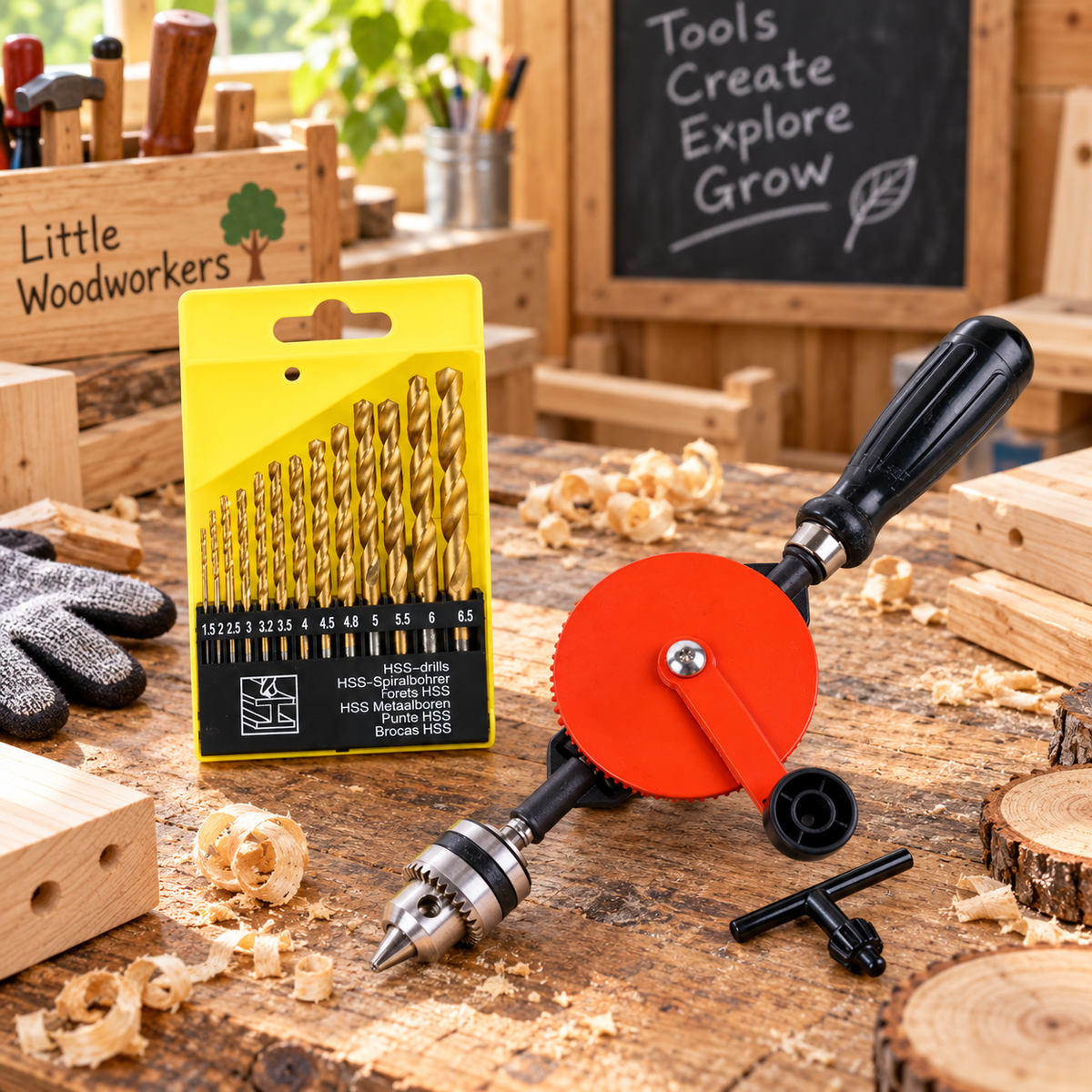 Children’s Bushcraft Woodworking Kids Whittling Knife and Spinning Hand Drill Kit Camping Tool Fire Starter