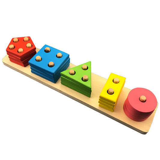 5 Column Wooden Geometric Shape Sorter Montessori Toy