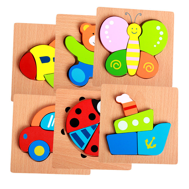 Basic Kids Starter Puzzle Various Designs Bear, Airplane, Butterfly, Bee, Ladybug, Boat Wooden Puzzle - HAPPY GUMNUT