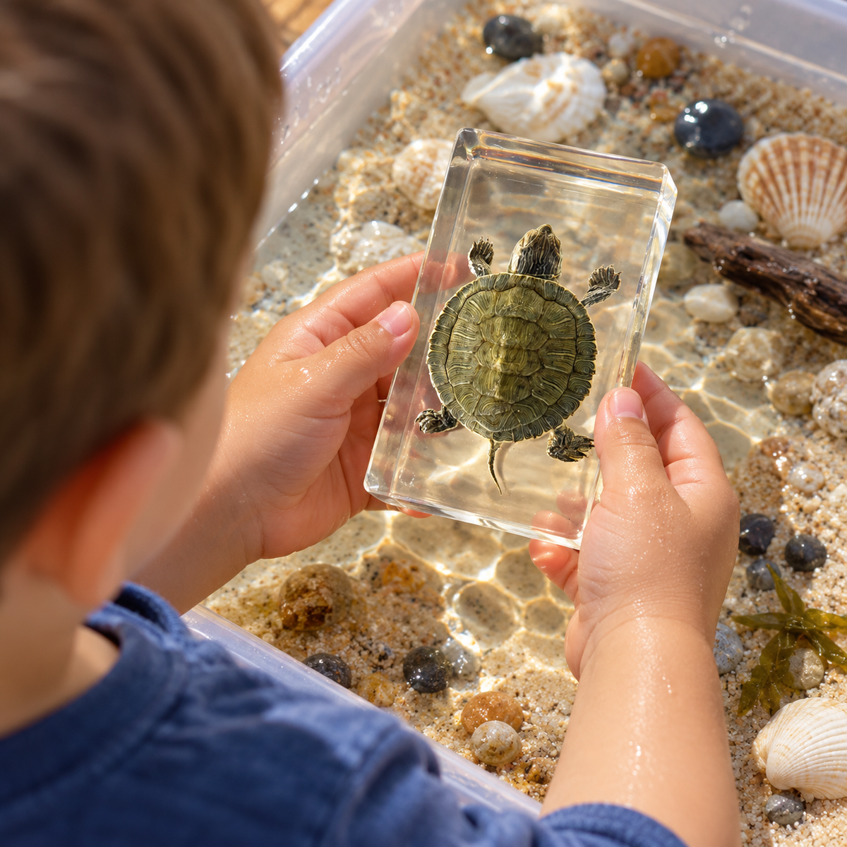 Real Turtle Specimen in Resin Block Kids Science Educational Material Toy Gift Epoxy STEM - HAPPY GUMNUT