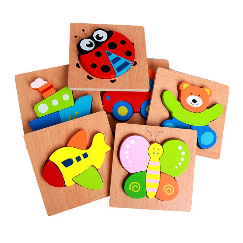 Basic Kids Starter Puzzle Various Designs Bear, Airplane, Butterfly, Bee, Ladybug, Boat Wooden Puzzle - HAPPY GUMNUT