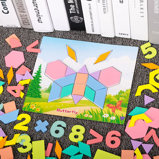 250+pc  Wooden Pattern Blocks Geometric Shapes with Flash Cards Pastel Colour