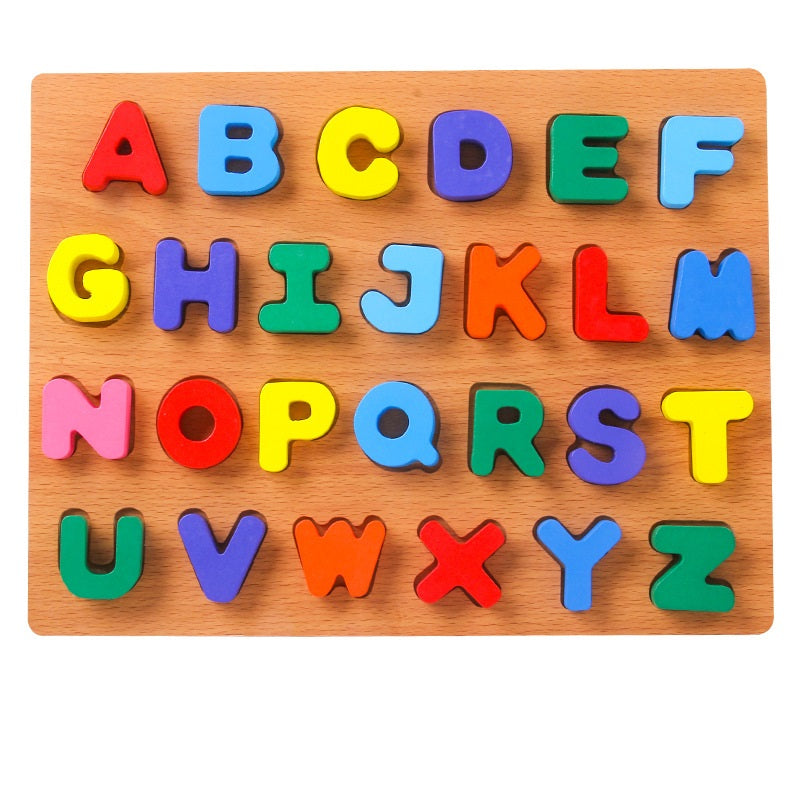 Set of 2 Capital and Lower Case Wooden Alphabet ABC Board Puzzle