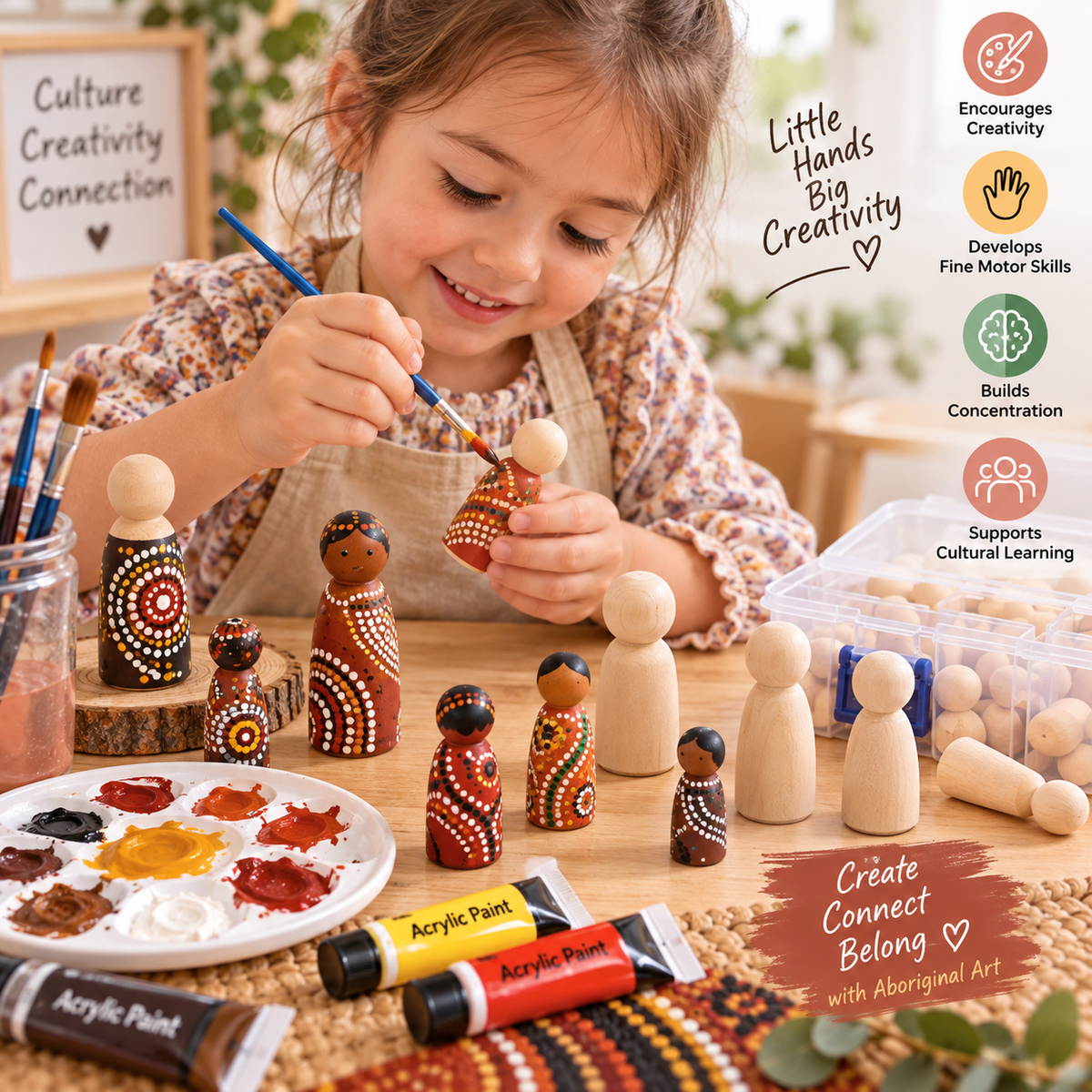 Set of 50 Wooden Assorted Peg Dolls Loose Parts DIY Art and Craft Dolls - HAPPY GUMNUT