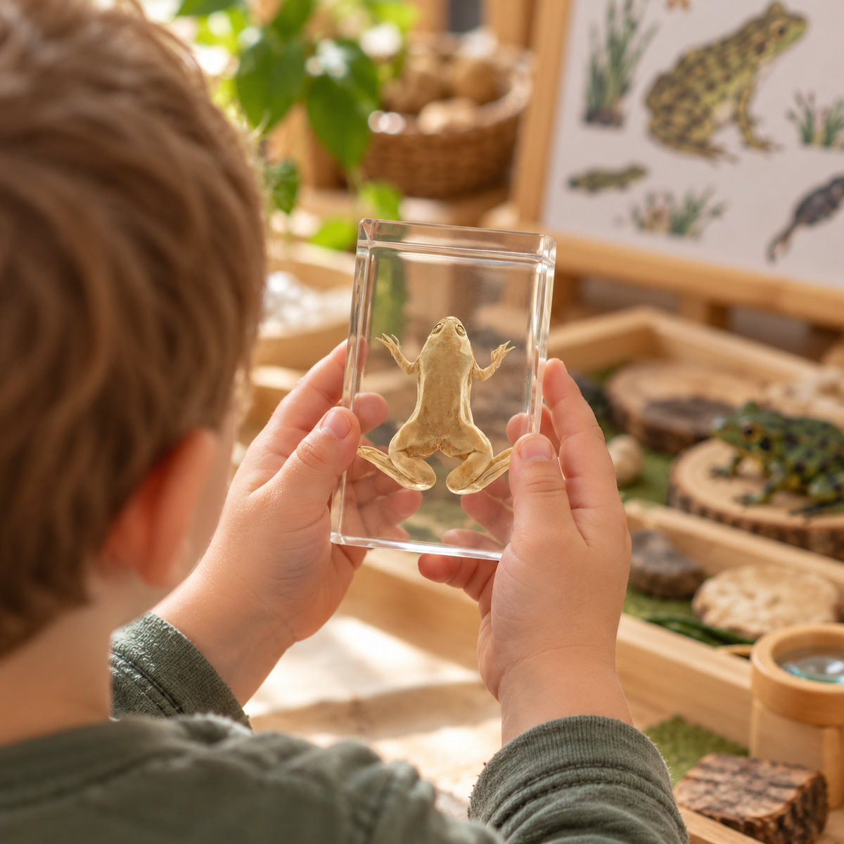 Real Frog Specimen in Clear Resin Block Kids Learning Animals Science and STEM Educational Materials - HAPPY GUMNUT
