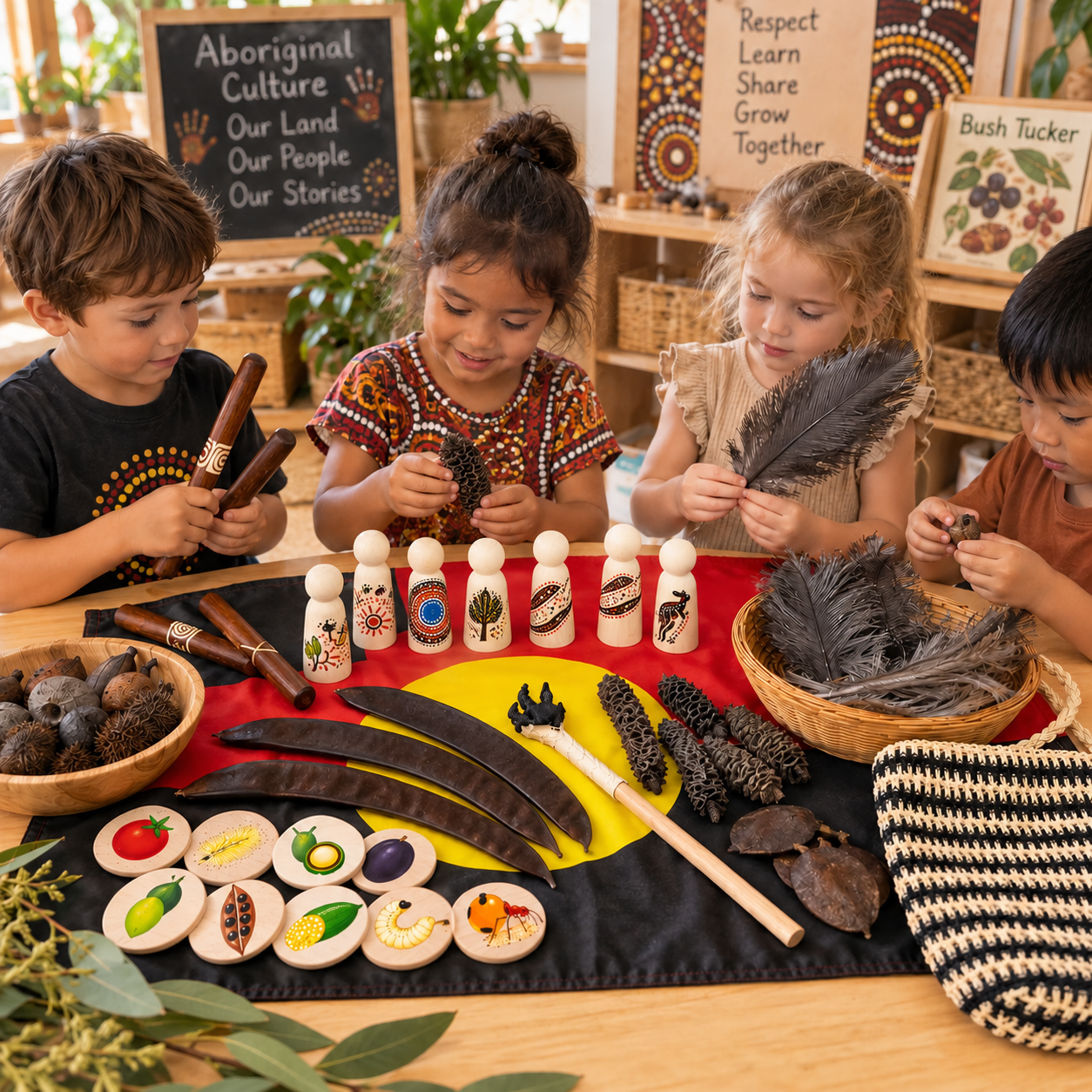 73 pieces Aboriginal Culture & Bush Tucker & Music and Art Classroom Learning Bundle