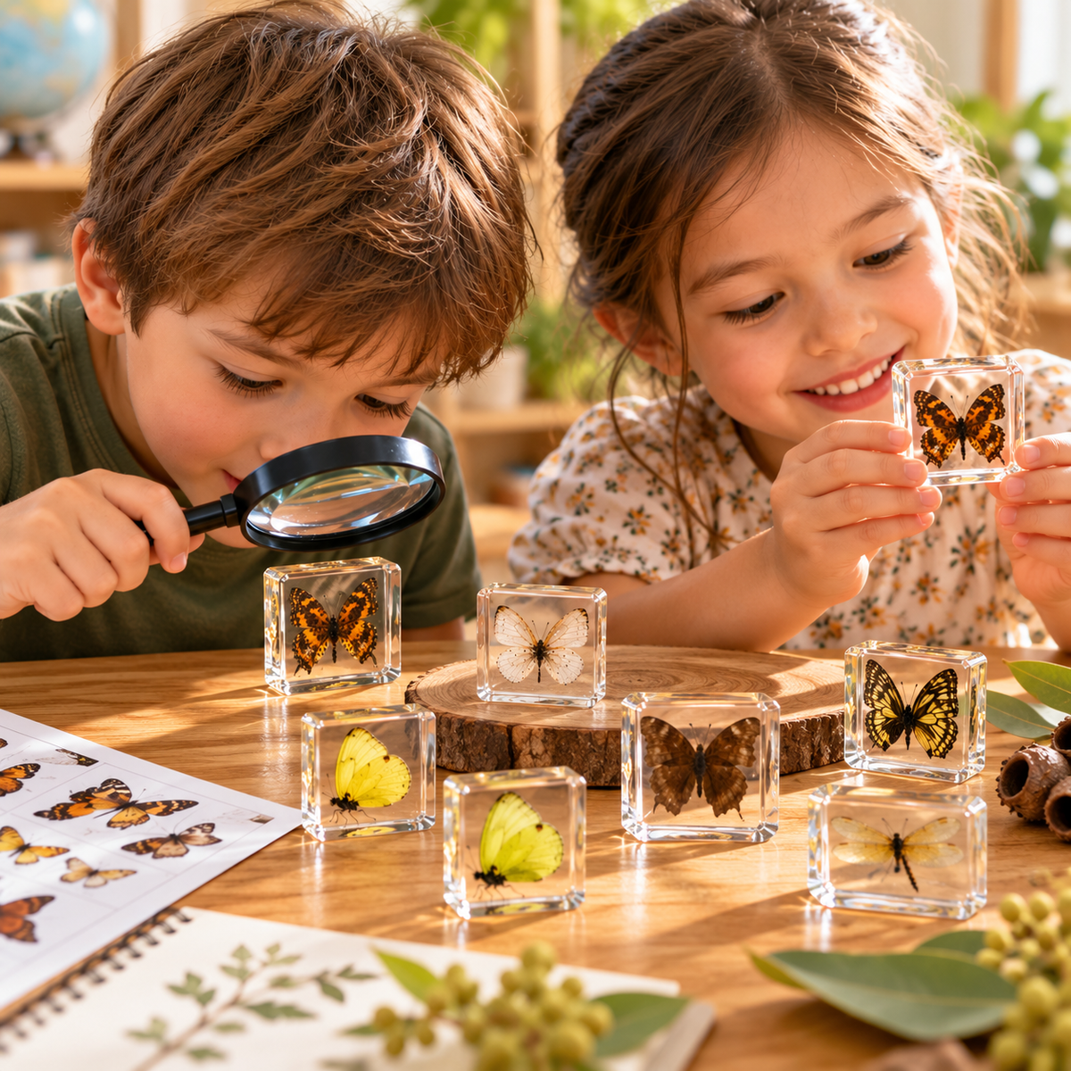 Real Butterfly Specimens in Clear Resin Blocks – Children Kids Nature & Science Learning Insect Toy Gift