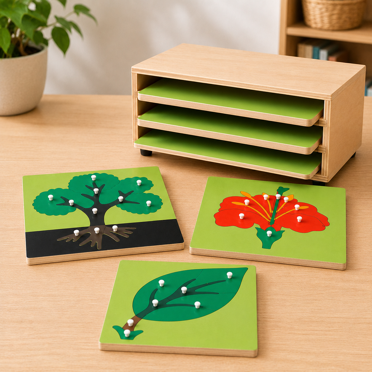 Montessori Animal or Plant Puzzles with Inset Tray Cabinet Montessori Classroom Learning Puzzle Butterfly, Fish, Bird.. - HAPPY GUMNUT