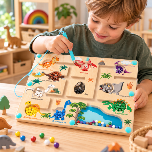 Portable Magnetic Number Beads Pen Sliding Dinosaur Maze Puzzle Board - HAPPY GUMNUT