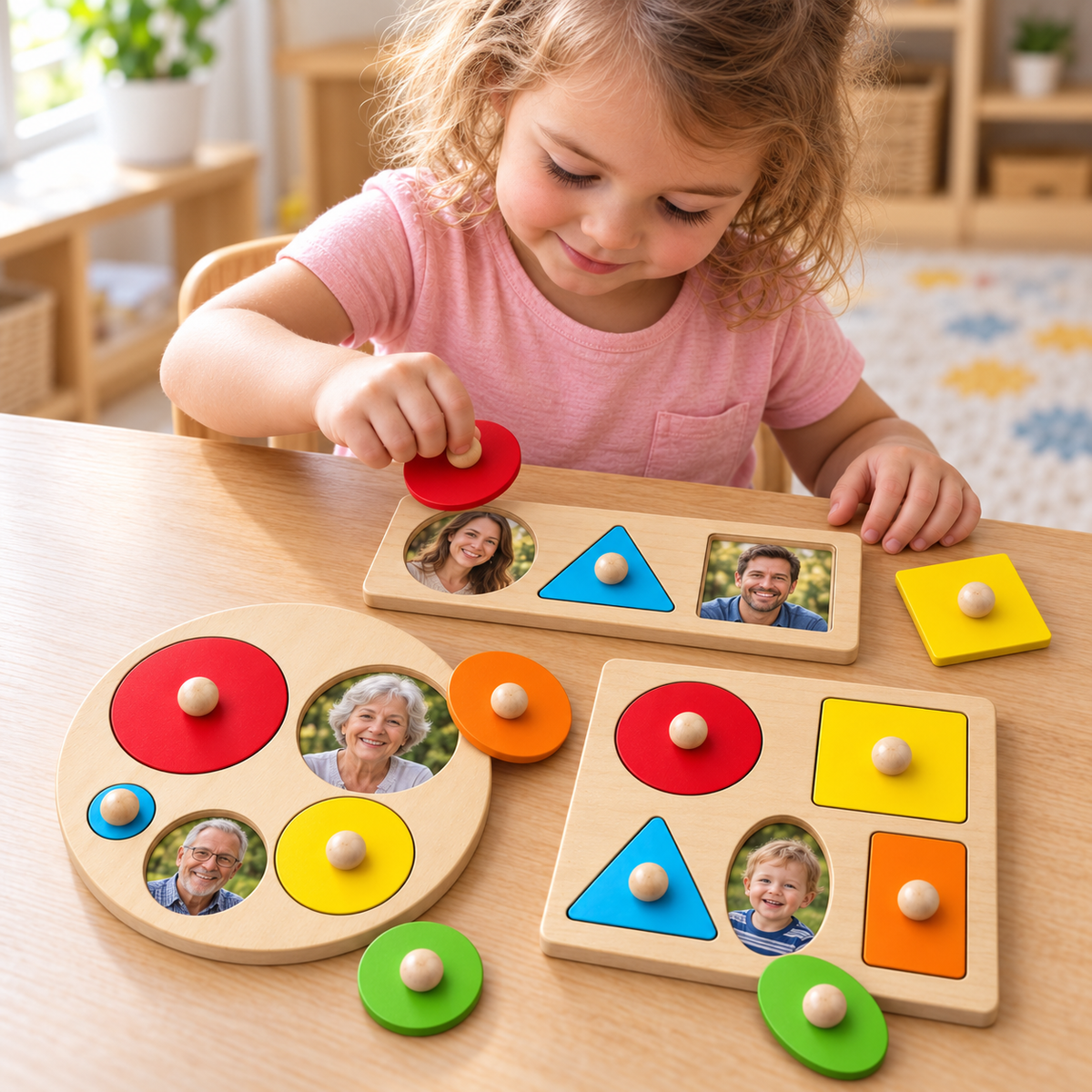 Wooden Knobbed Shape Puzzles Montessori Toy - HAPPY GUMNUT