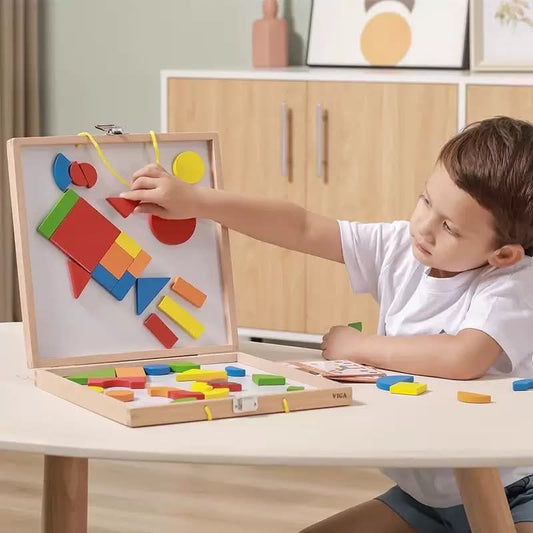 Magnetic Geometric Shapes Board Pattern Game With Flash Cards - HAPPY GUMNUT