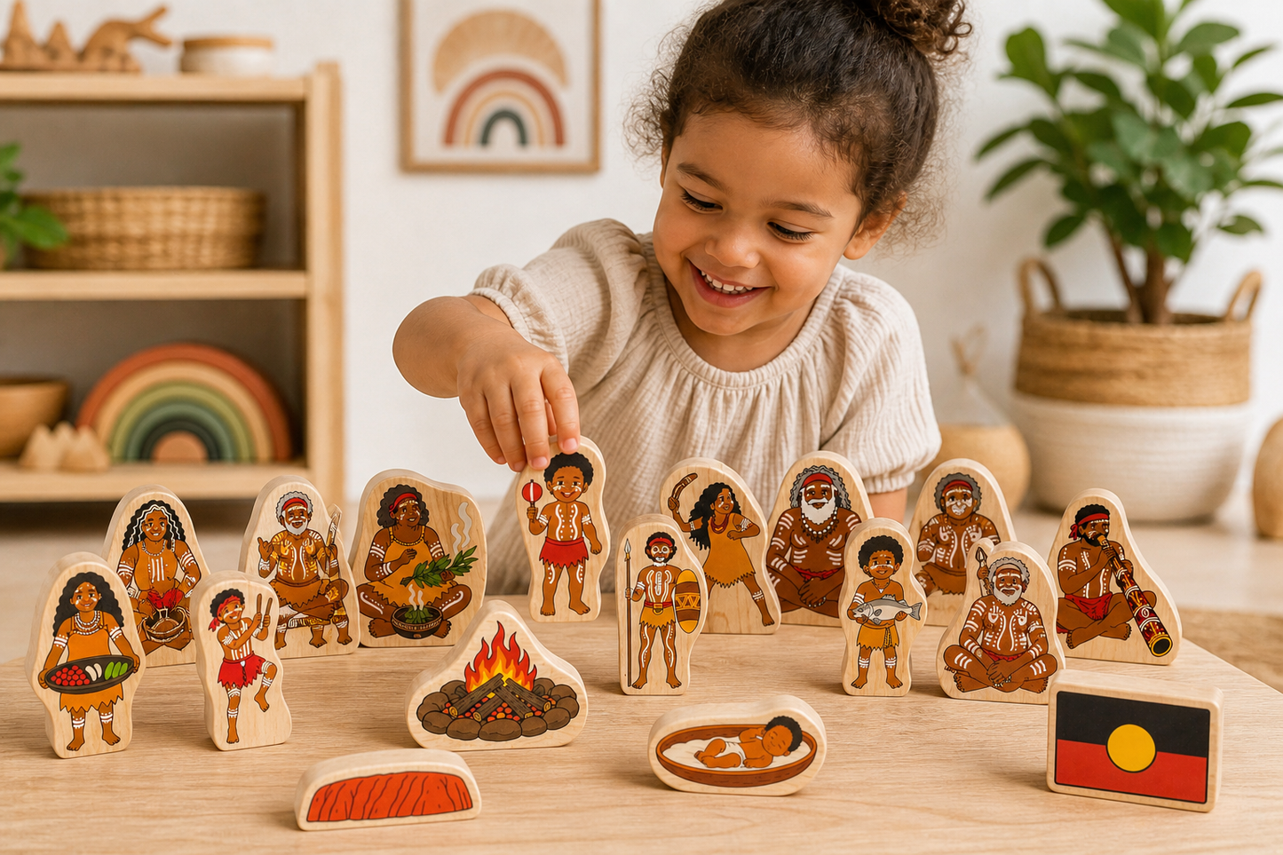 Australian Aboriginal Cultural Learning Blocks | 16 Piece Wooden Storytelling & Educational Set