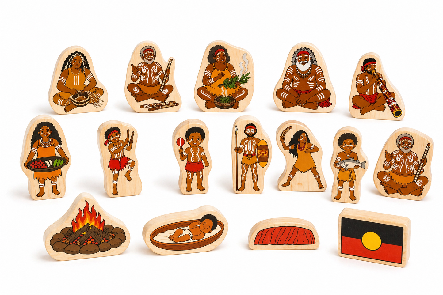 Australian Aboriginal Cultural Learning Blocks | 16 Piece Wooden Storytelling & Educational Set