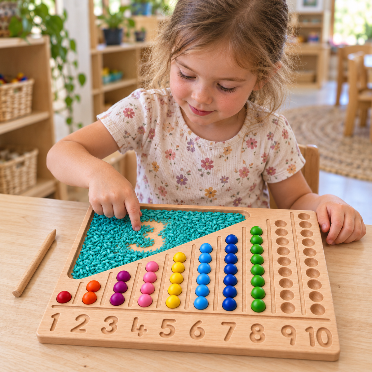 Montessori Inspired Wooden Number Tracing Board Kids Children Learn Math Counting Beads Educational Toy