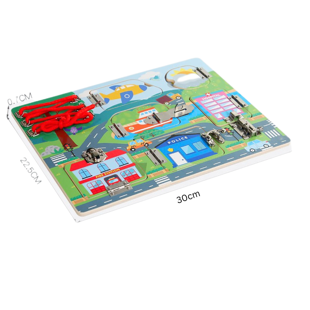 Kids Wooden Busy Board Clock Cogs and Keys Locks Educational Toys - HAPPY GUMNUT