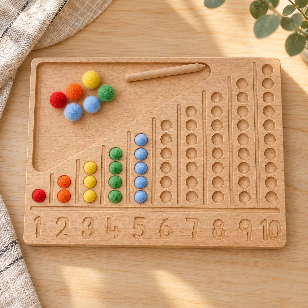 Montessori Inspired Wooden Number Tracing Board Kids Children Learn Math Counting Beads Educational Toy