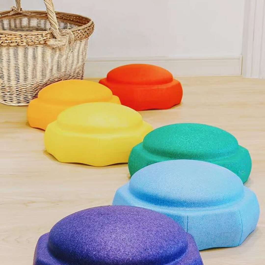 Round Stackable Blocks 6 PC Rainbow Kids Jumbo Stepping Stones Stacking Blocks Toy Balancing ...