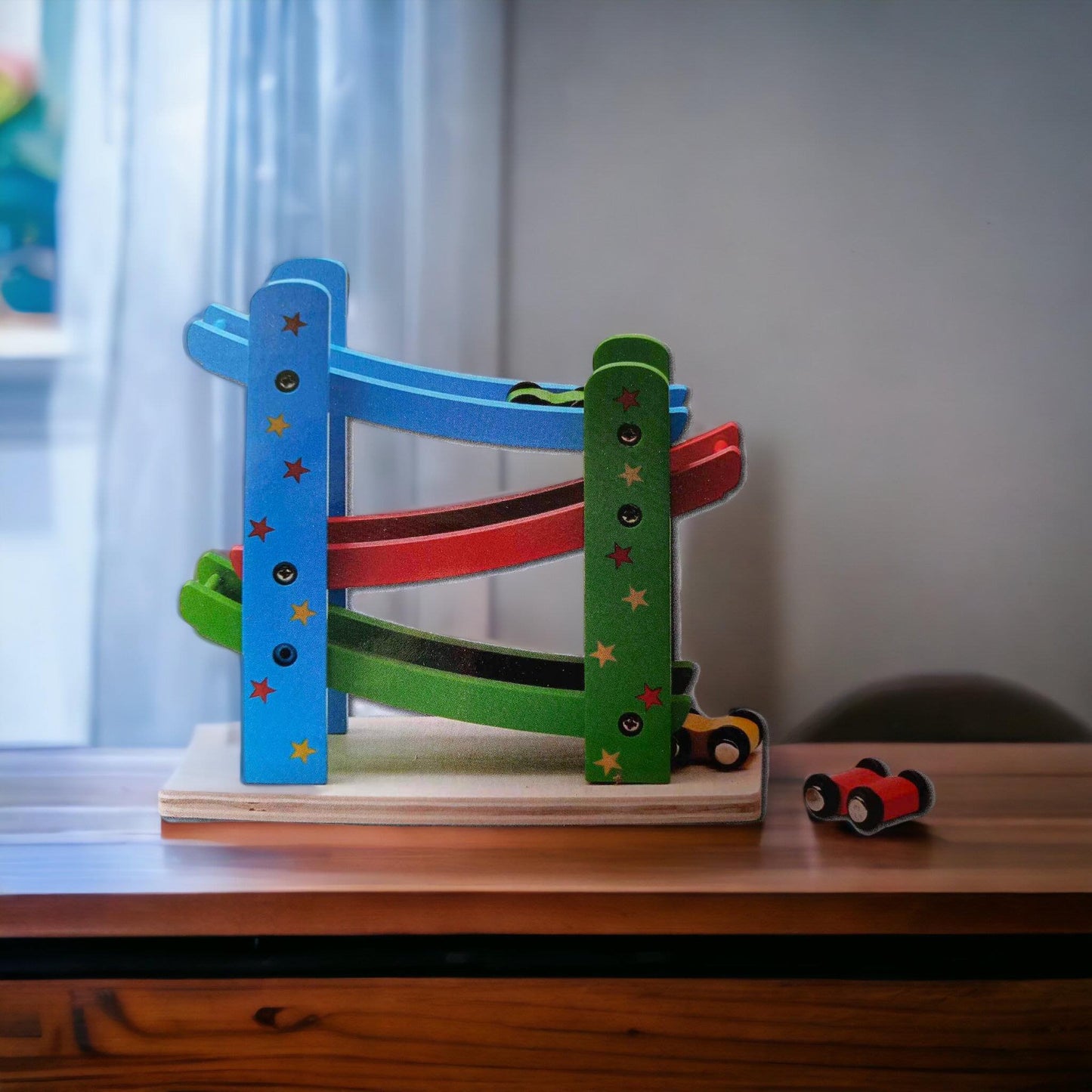 Wooden DIY Zig Zag Car Ramp Race Track Tower