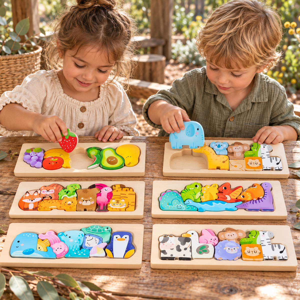 Animal Wooden Chunky Puzzle Blocks – 6 Themes to Choose From - Kids Children Educational Toy