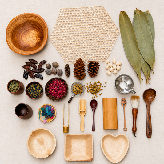 60+ Pieces Nature Ultimate Classroom Sensory Play Kit Bundle Wooden Tea Play Set